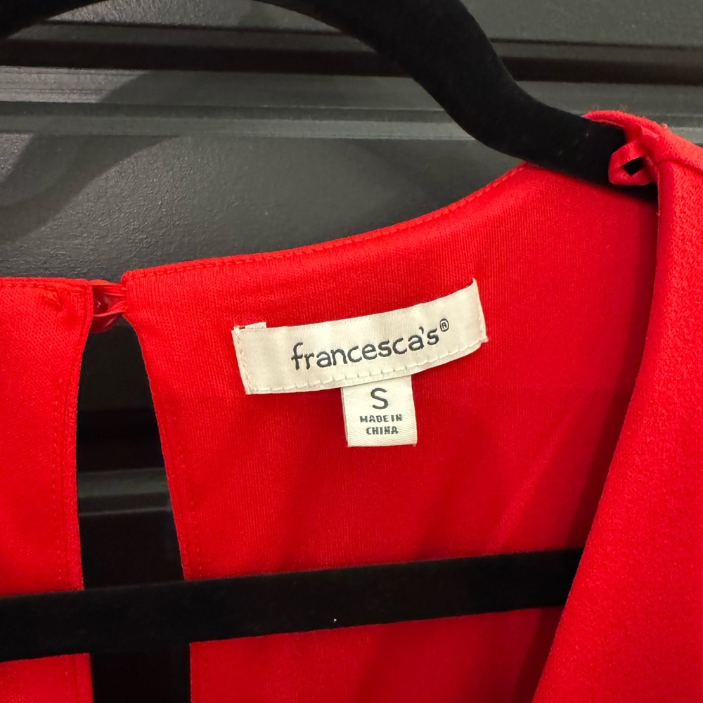 Francesca's Vibrant Red Ruffle Jumpsuit - Picture 3 of 3